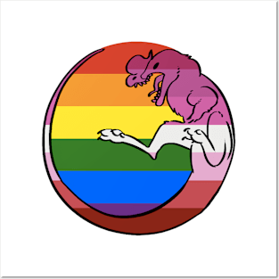 Gay / Lesbian Pride Dilophosaurus Black Outline Posters and Art